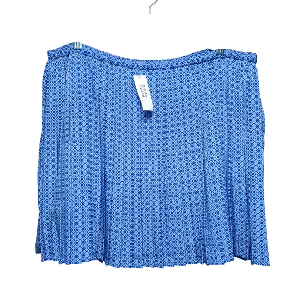 NWT Banana Republic Blue Geometric Pleated Mini‎ Skirt Womens L Casual Summer
